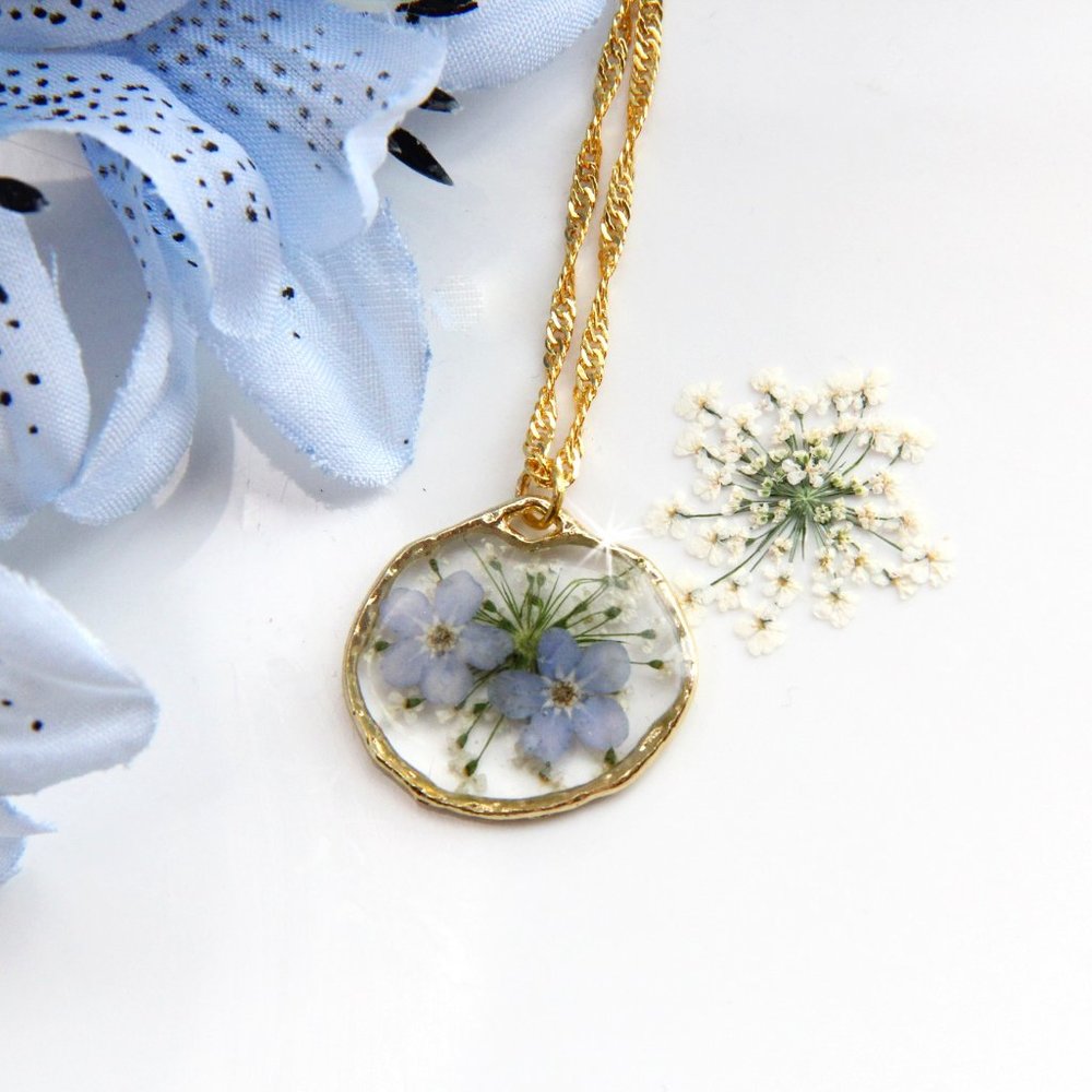 Handmade Real Forget Me Not Necklace